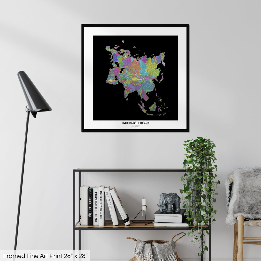 Eurasia - River basin map, pastel colours - Wall Art