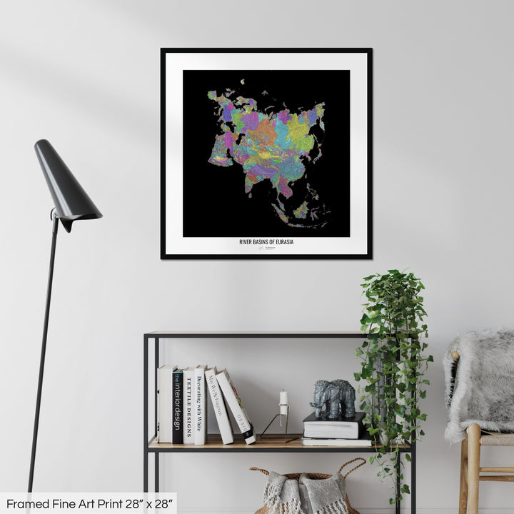 Eurasia - River basin map, pastel colours - Wall Art