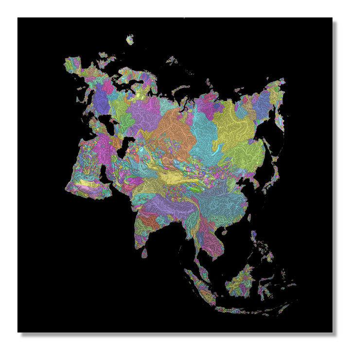 Eurasia - River basin map, pastel colours - Wall Art