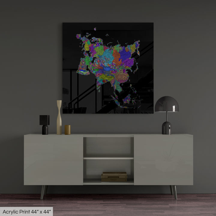 Eurasia - River basin map, rainbow colours - Wall Art
