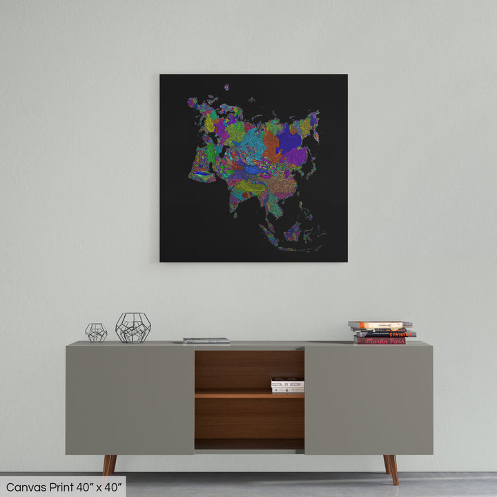 Eurasia - River basin map, rainbow colours - Wall Art