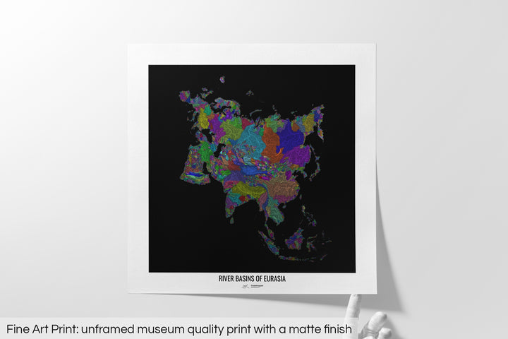 Eurasia - River basin map, rainbow colours - Wall Art