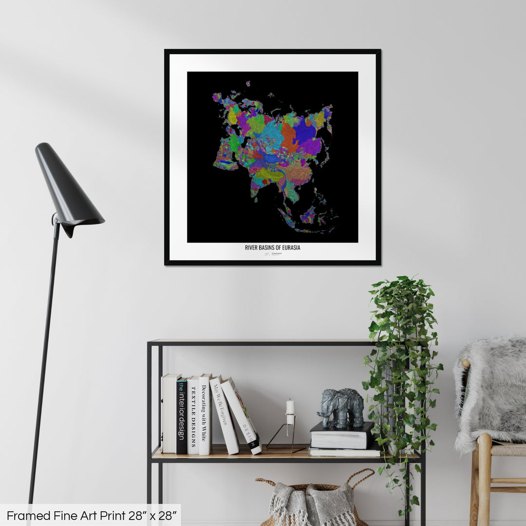 Eurasia - River basin map, rainbow colours - Wall Art