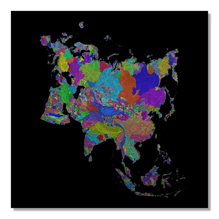 Eurasia - River basin map, rainbow colours - Wall Art