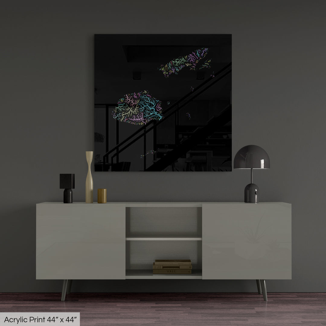 Fiji - River basin map, pastel colours - Wall Art