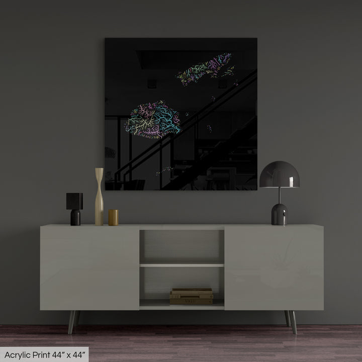 Fiji - River basin map, pastel colours - Wall Art