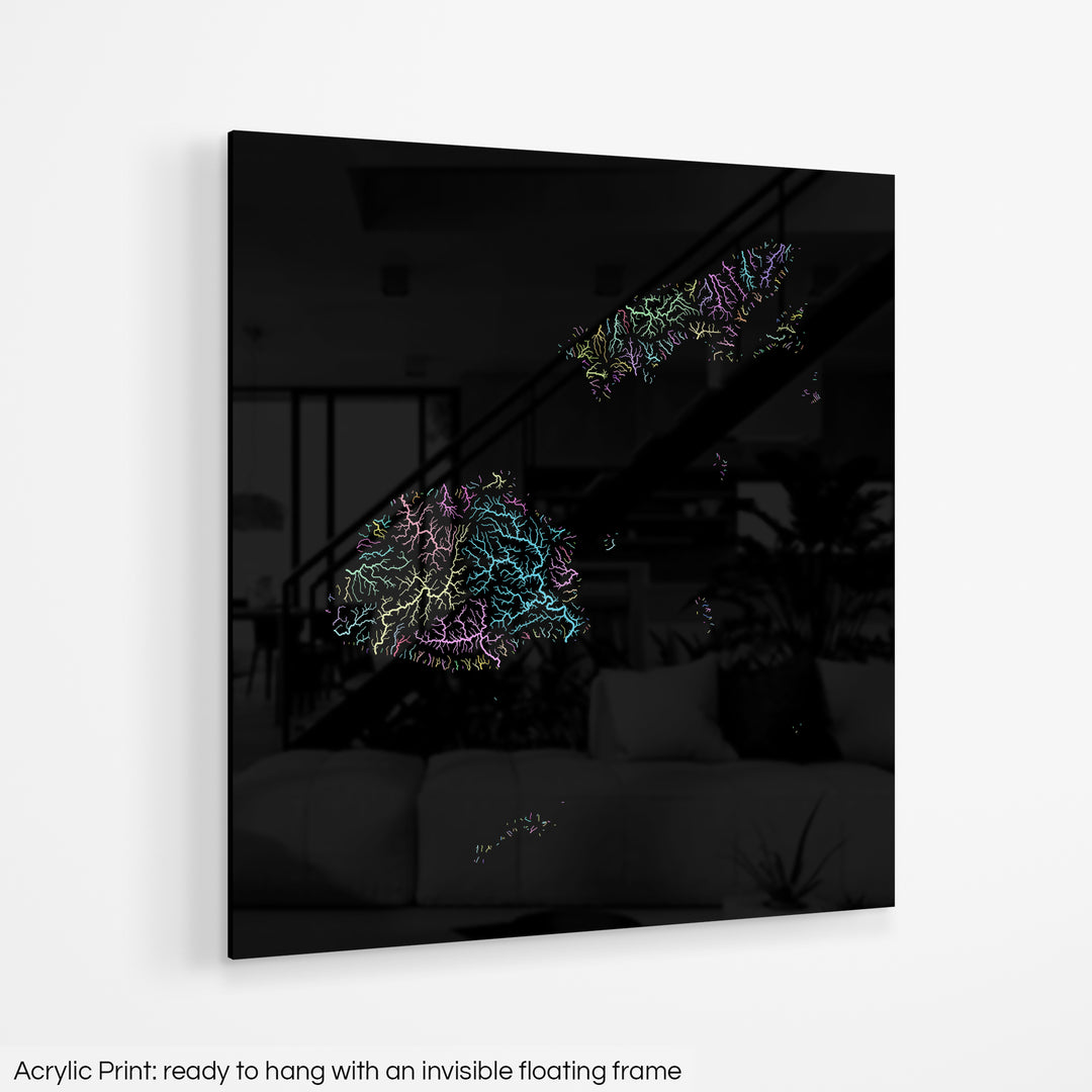 Fiji - River basin map, pastel colours - Wall Art