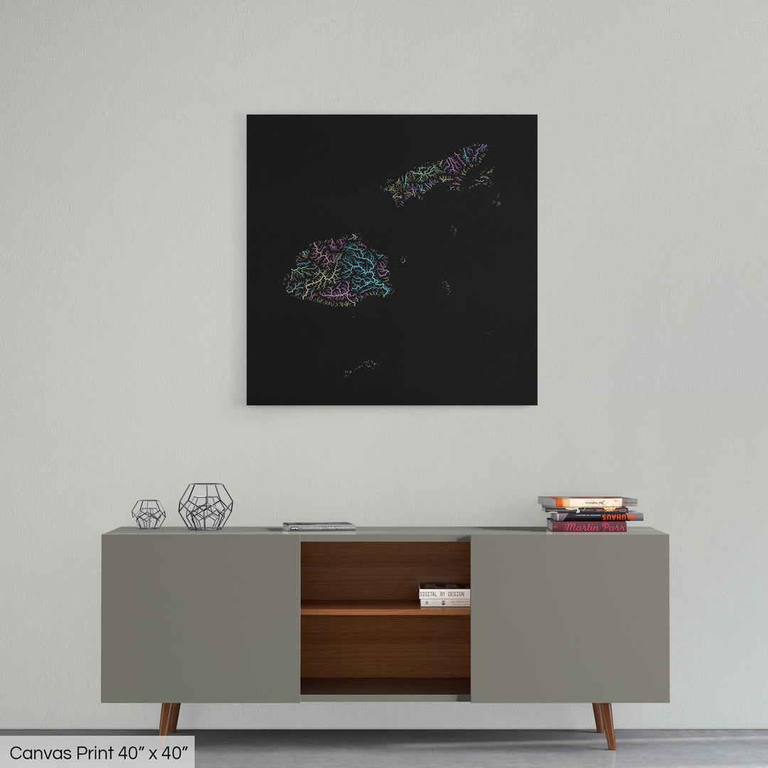 Fiji - River basin map, pastel colours - Wall Art