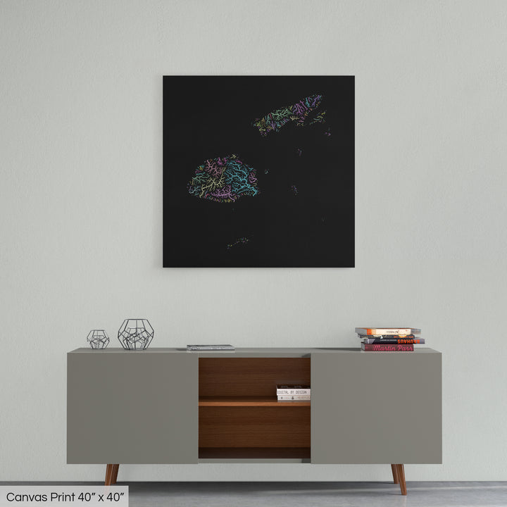 Fiji - River basin map, pastel colours - Wall Art