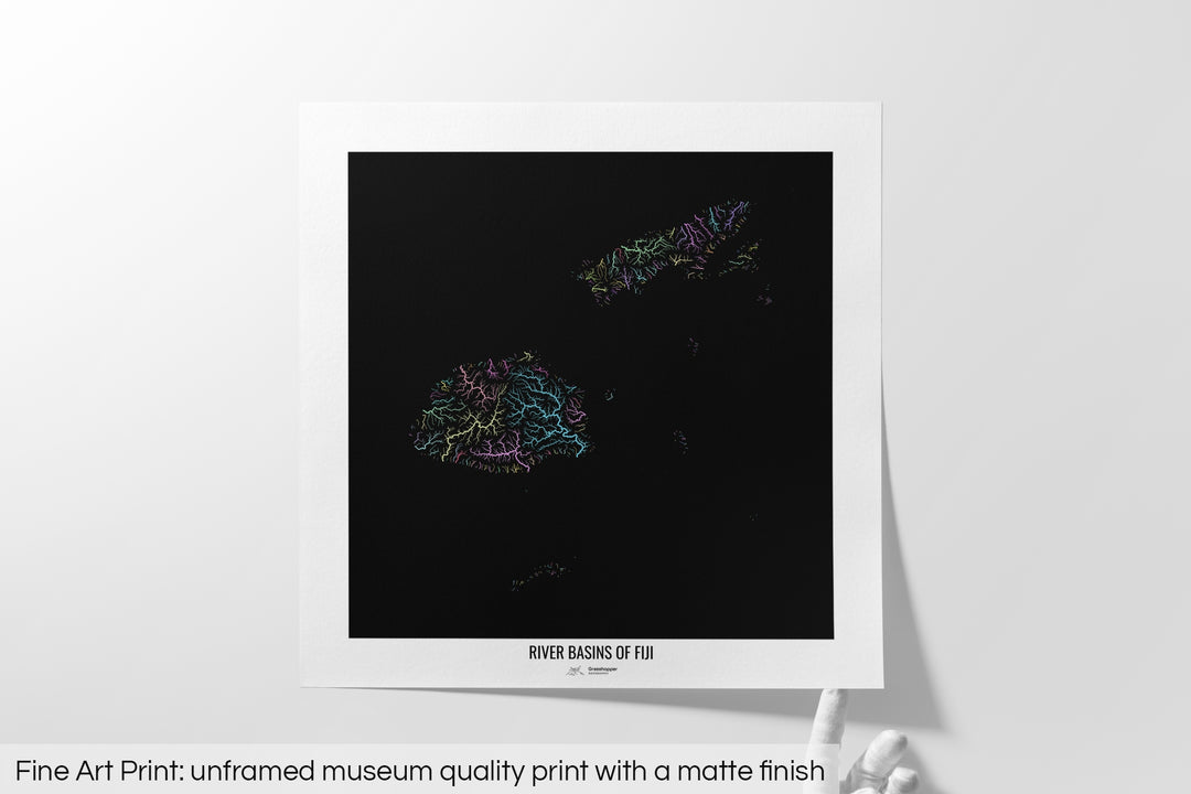Fiji - River basin map, pastel colours - Wall Art