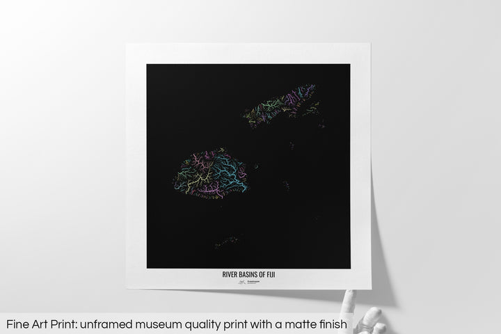 Fiji - River basin map, pastel colours - Wall Art