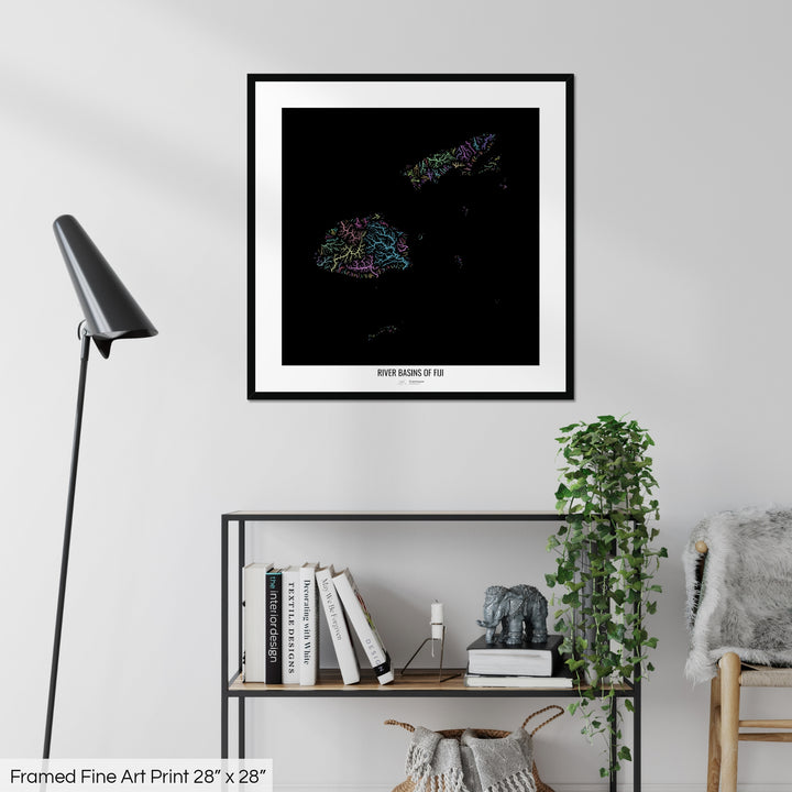 Fiji - River basin map, pastel colours - Wall Art