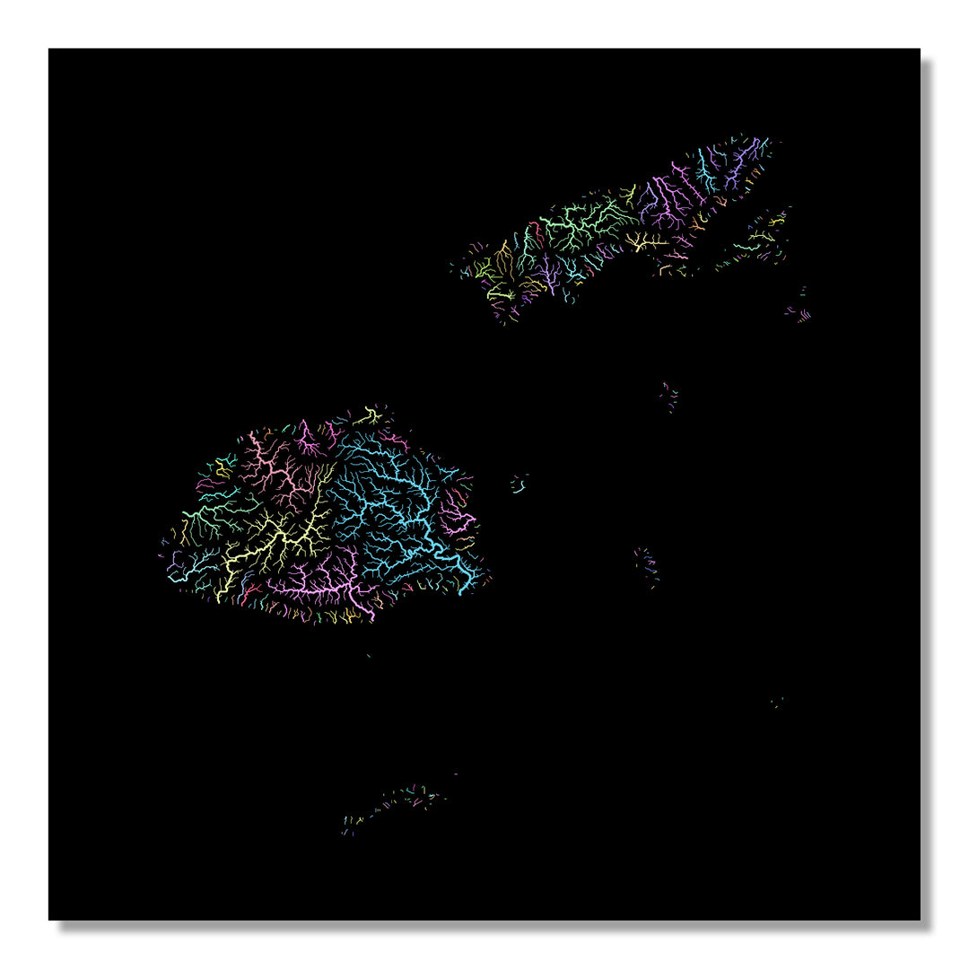 Fiji - River basin map, pastel colours - Wall Art