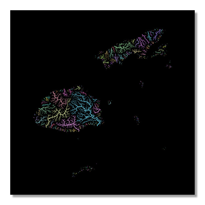 Fiji - River basin map, pastel colours - Wall Art