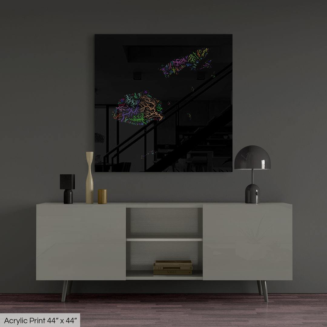 Fiji - River basin map, rainbow colours - Wall Art