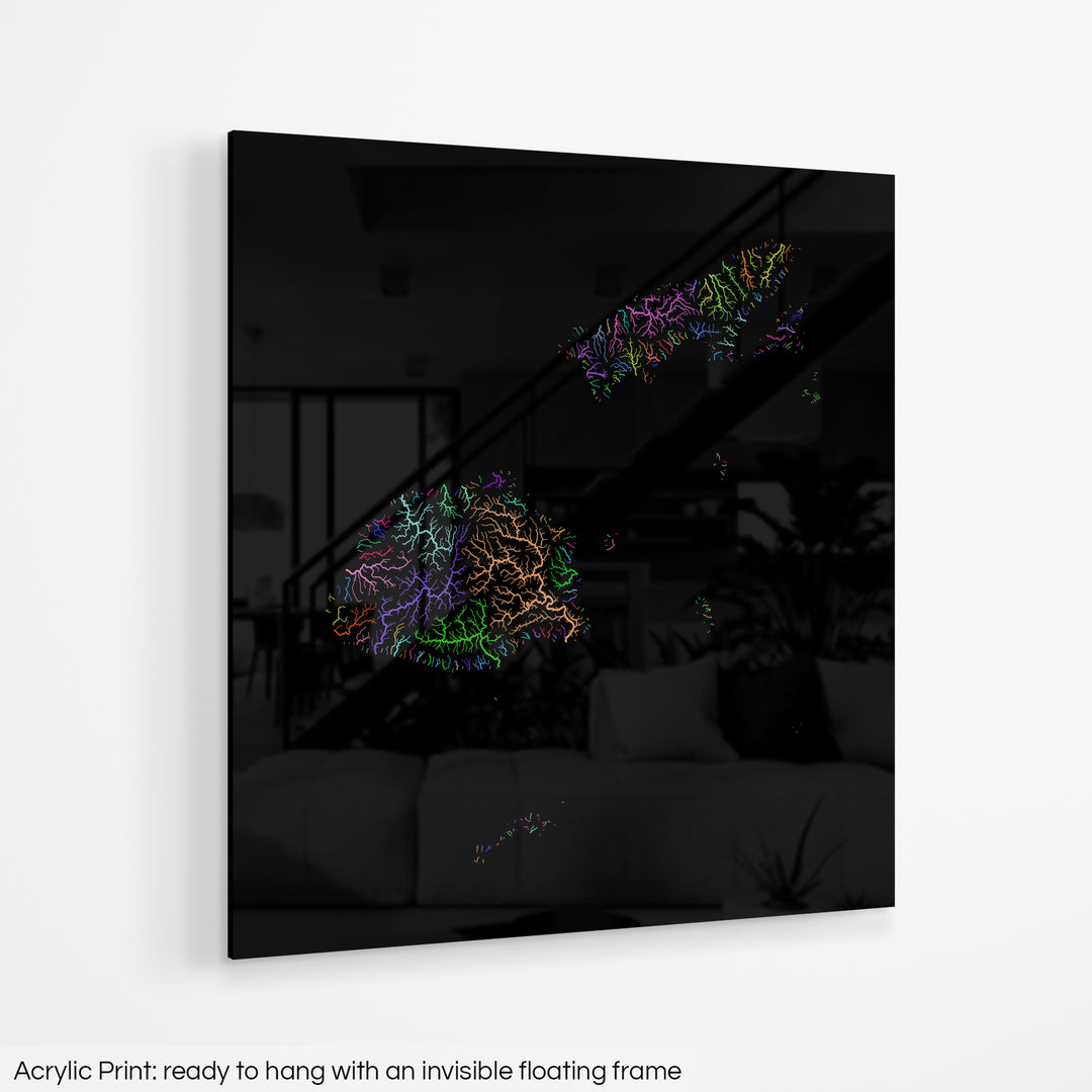 Fiji - River basin map, rainbow colours - Wall Art