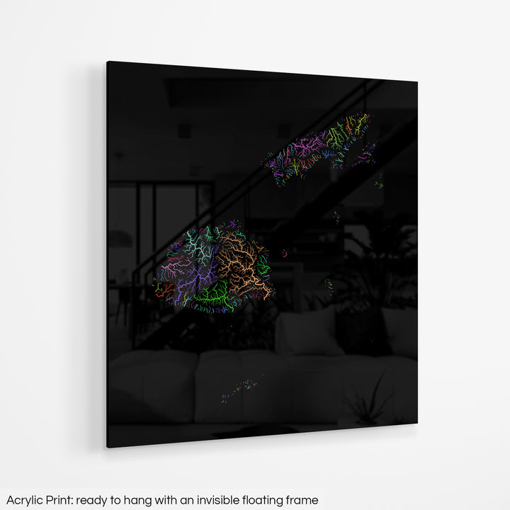 Fiji - River basin map, rainbow colours - Wall Art