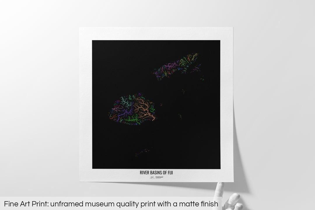 Fiji - River basin map, rainbow colours - Wall Art