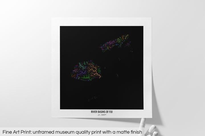 Fiji - River basin map, rainbow colours - Wall Art