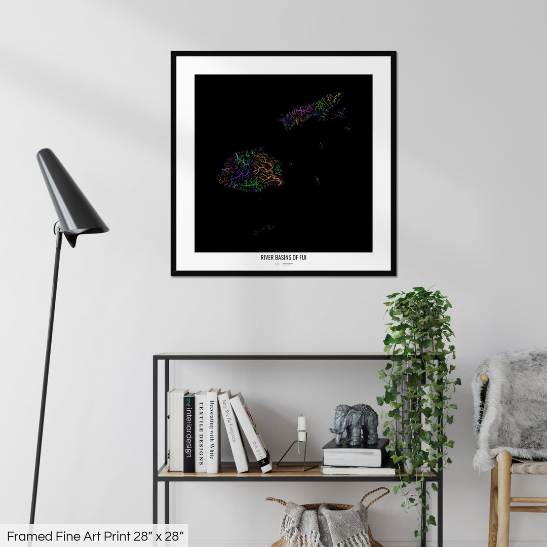 Fiji - River basin map, rainbow colours - Wall Art