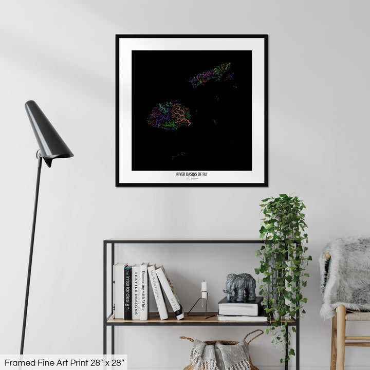Fiji - River basin map, rainbow colours - Wall Art