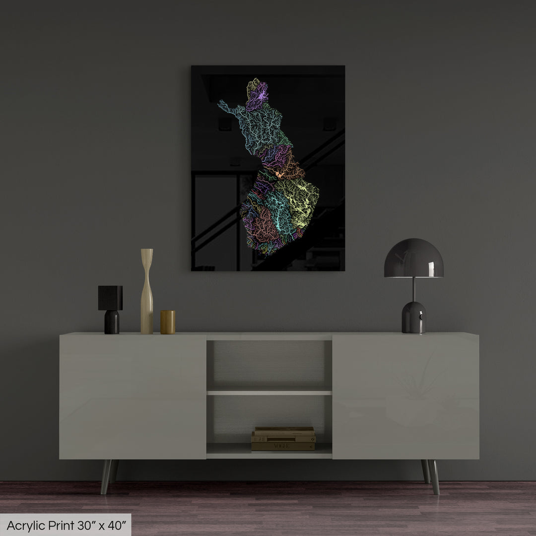Finland - River basin map, pastel colours - Wall Art