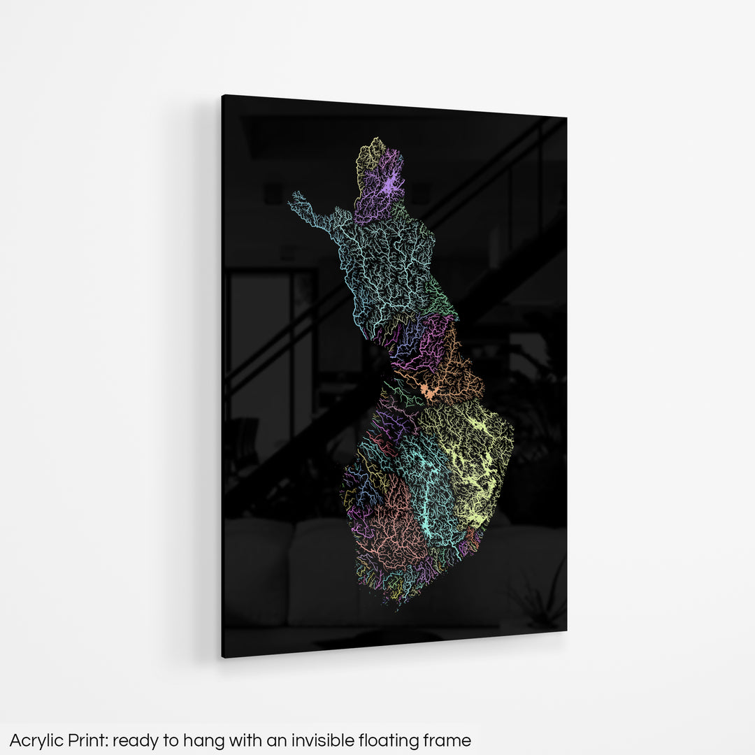 Finland - River basin map, pastel colours - Wall Art