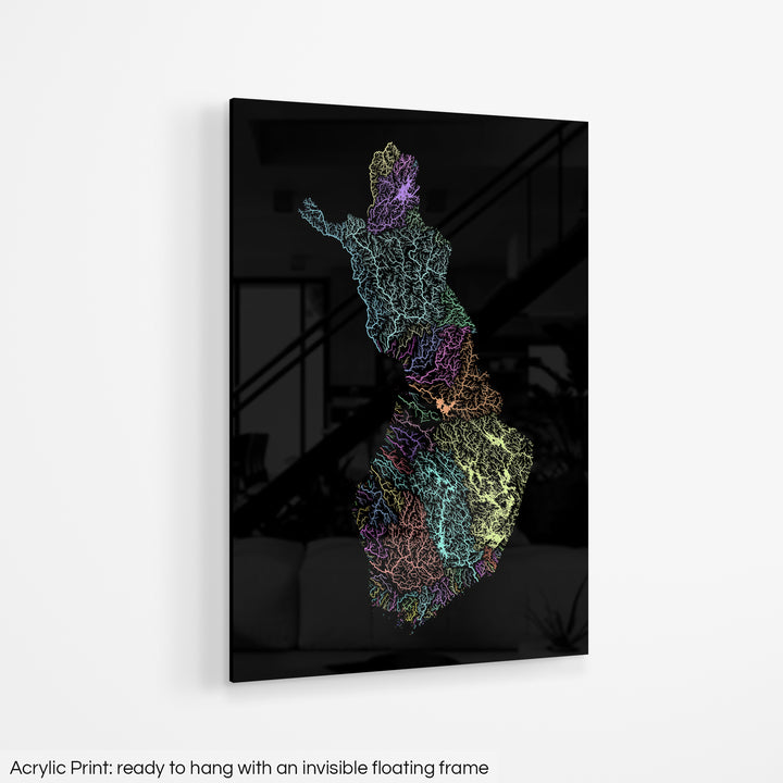 Finland - River basin map, pastel colours - Wall Art