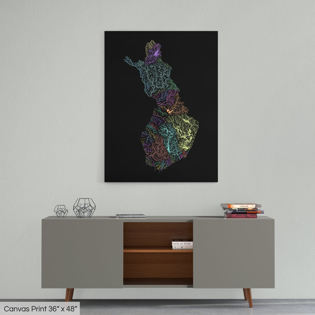 Finland - River basin map, pastel colours - Wall Art