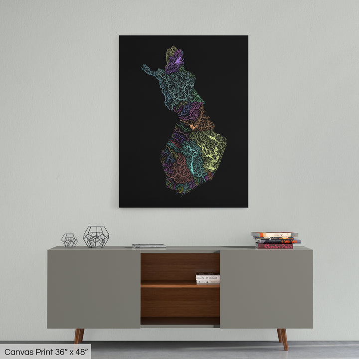 Finland - River basin map, pastel colours - Wall Art