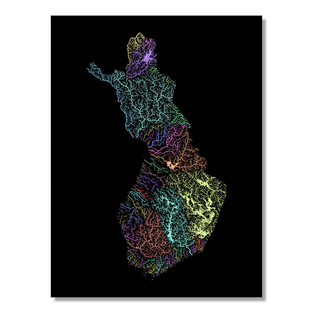 Finland - River basin map, pastel colours - Wall Art