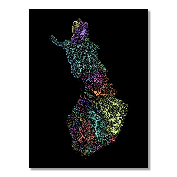 Finland - River basin map, pastel colours - Wall Art