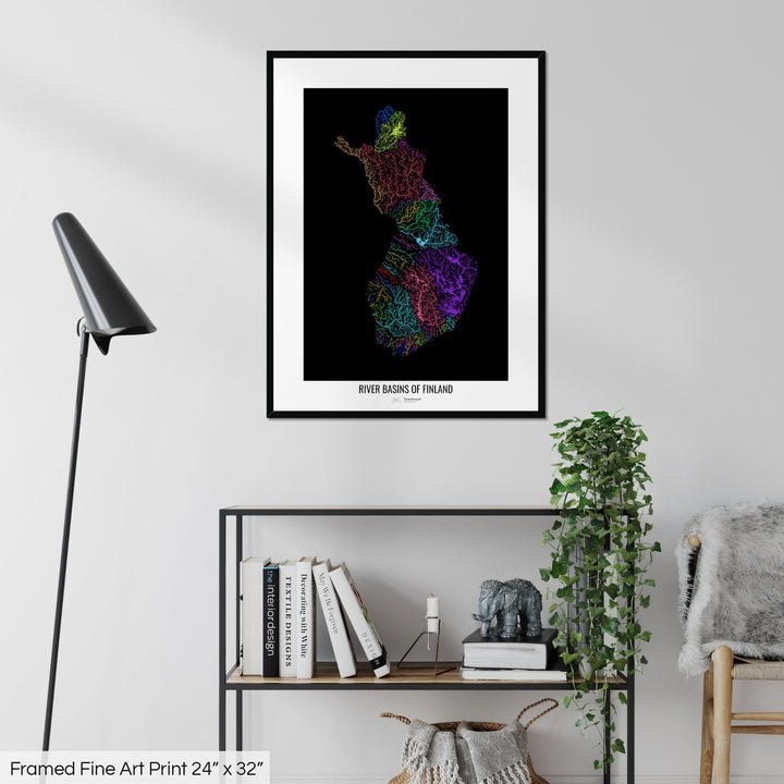 Finland - River basin map, rainbow colours - Wall Art