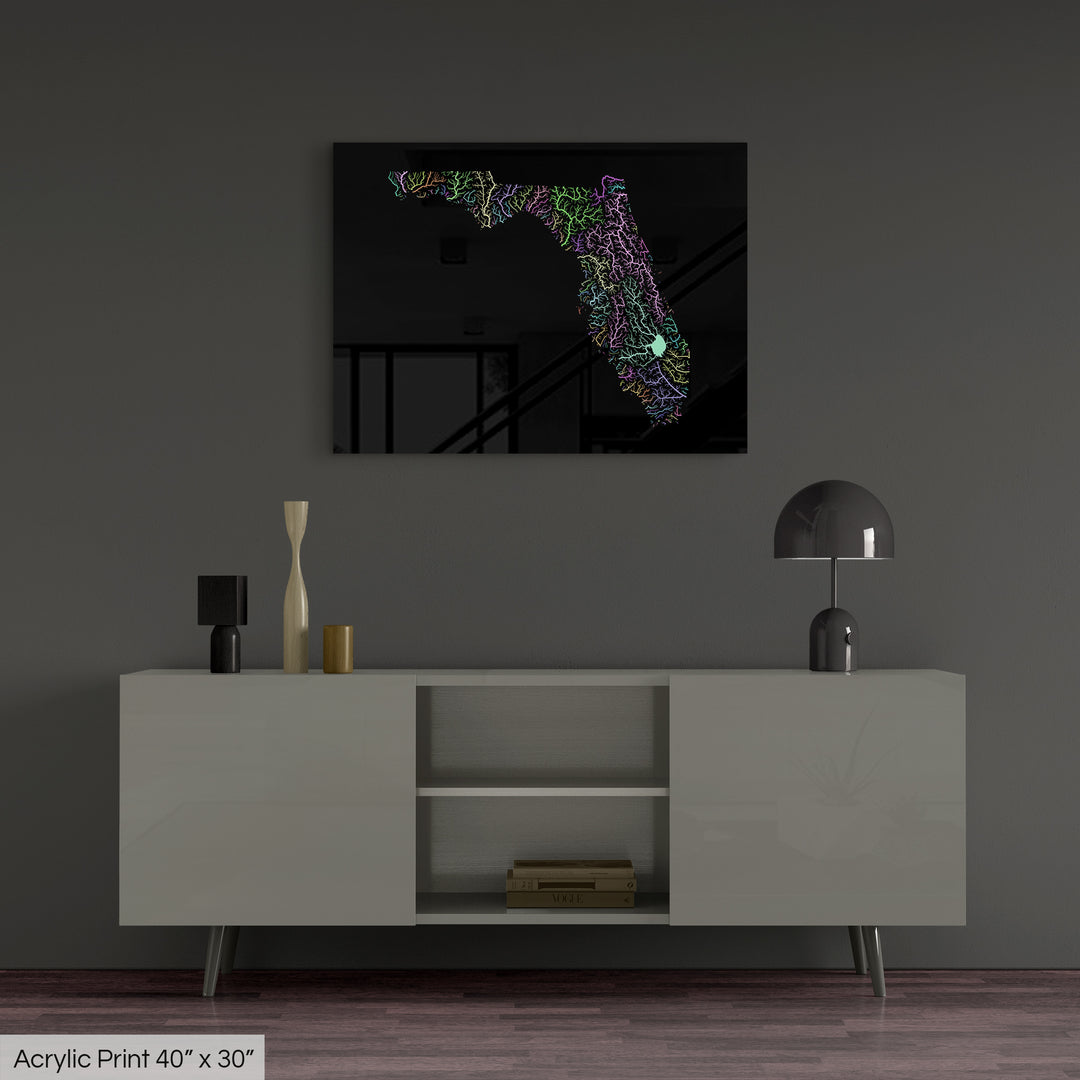 Florida - River basin map, pastel colours - Wall Art