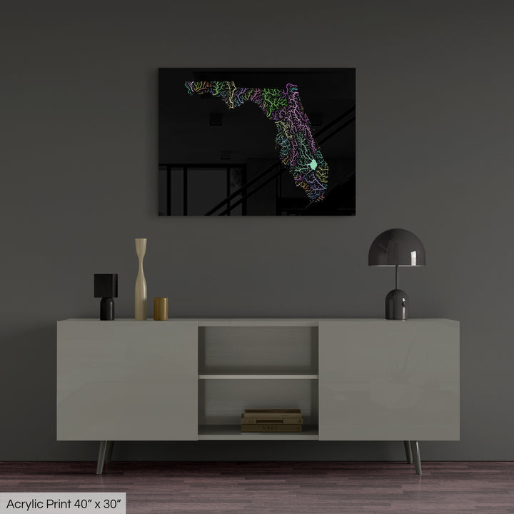 Florida - River basin map, pastel colours - Wall Art