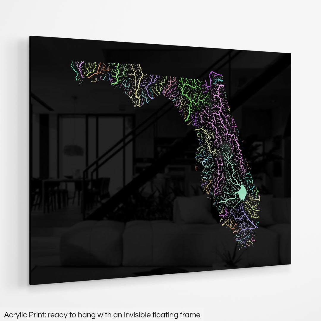 Florida - River basin map, pastel colours - Wall Art