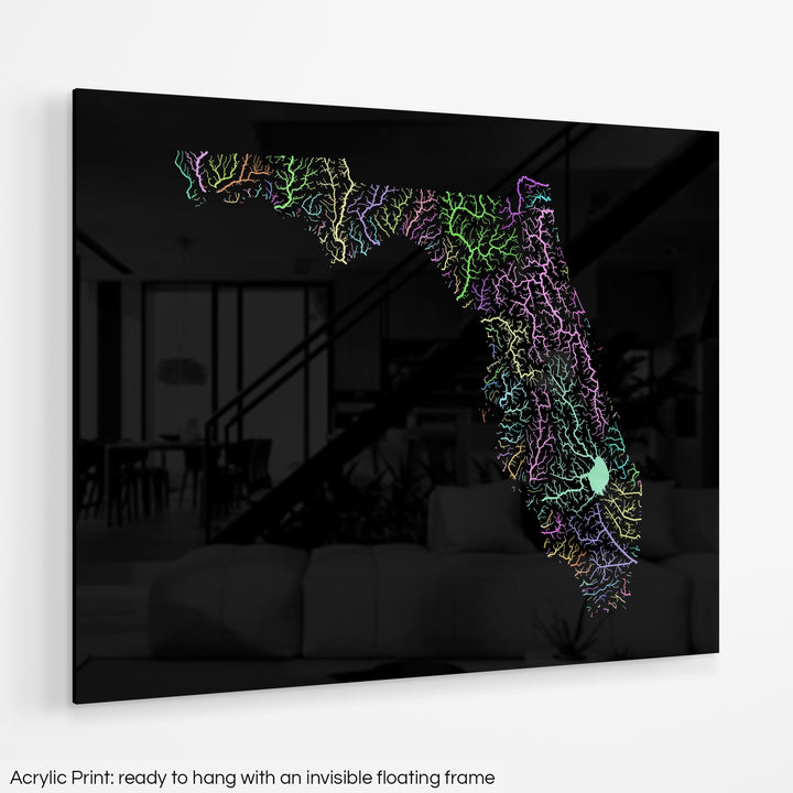 Florida - River basin map, pastel colours - Wall Art
