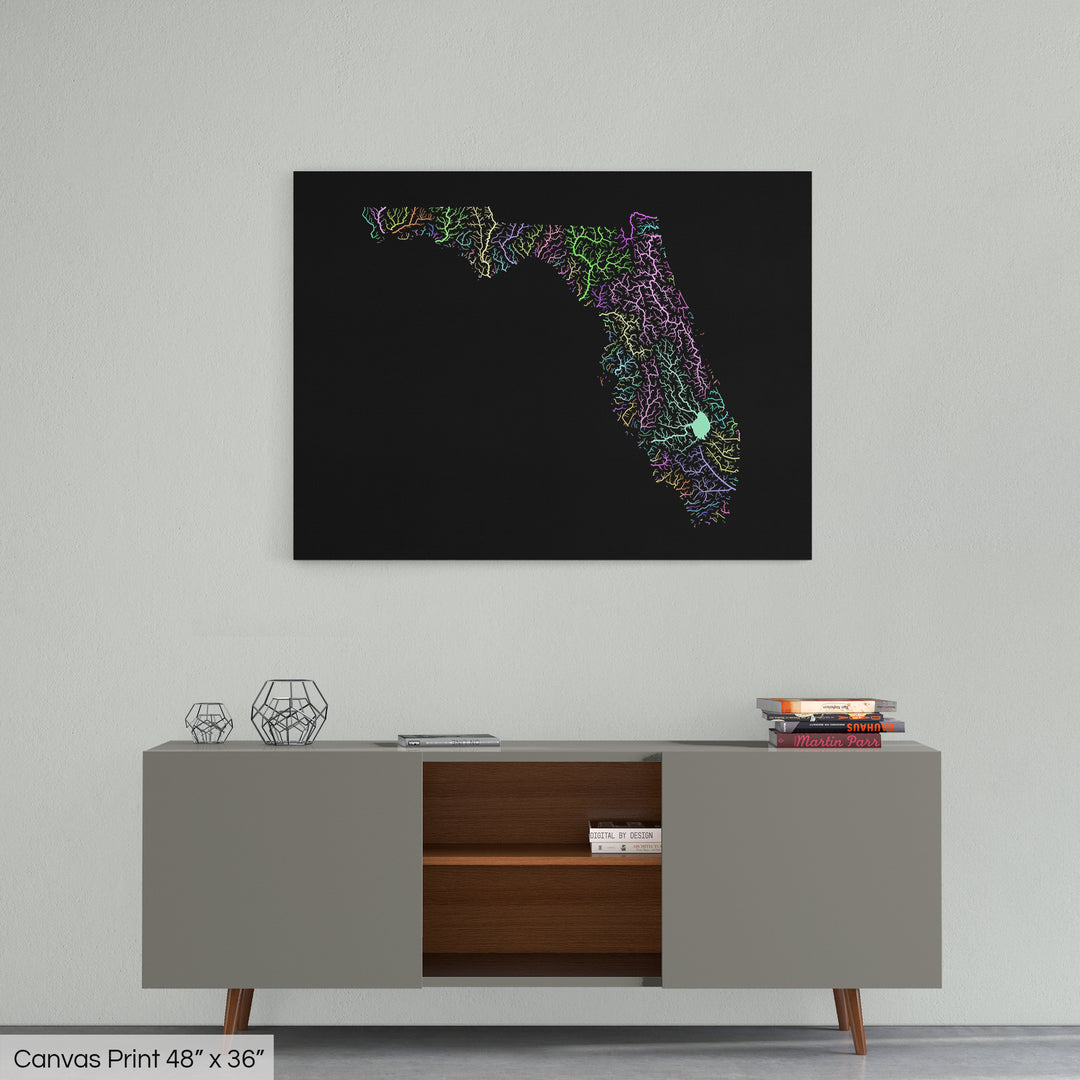 Florida - River basin map, pastel colours - Wall Art