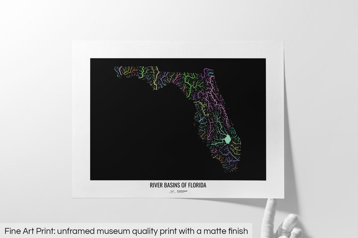 Florida - River basin map, pastel colours - Wall Art