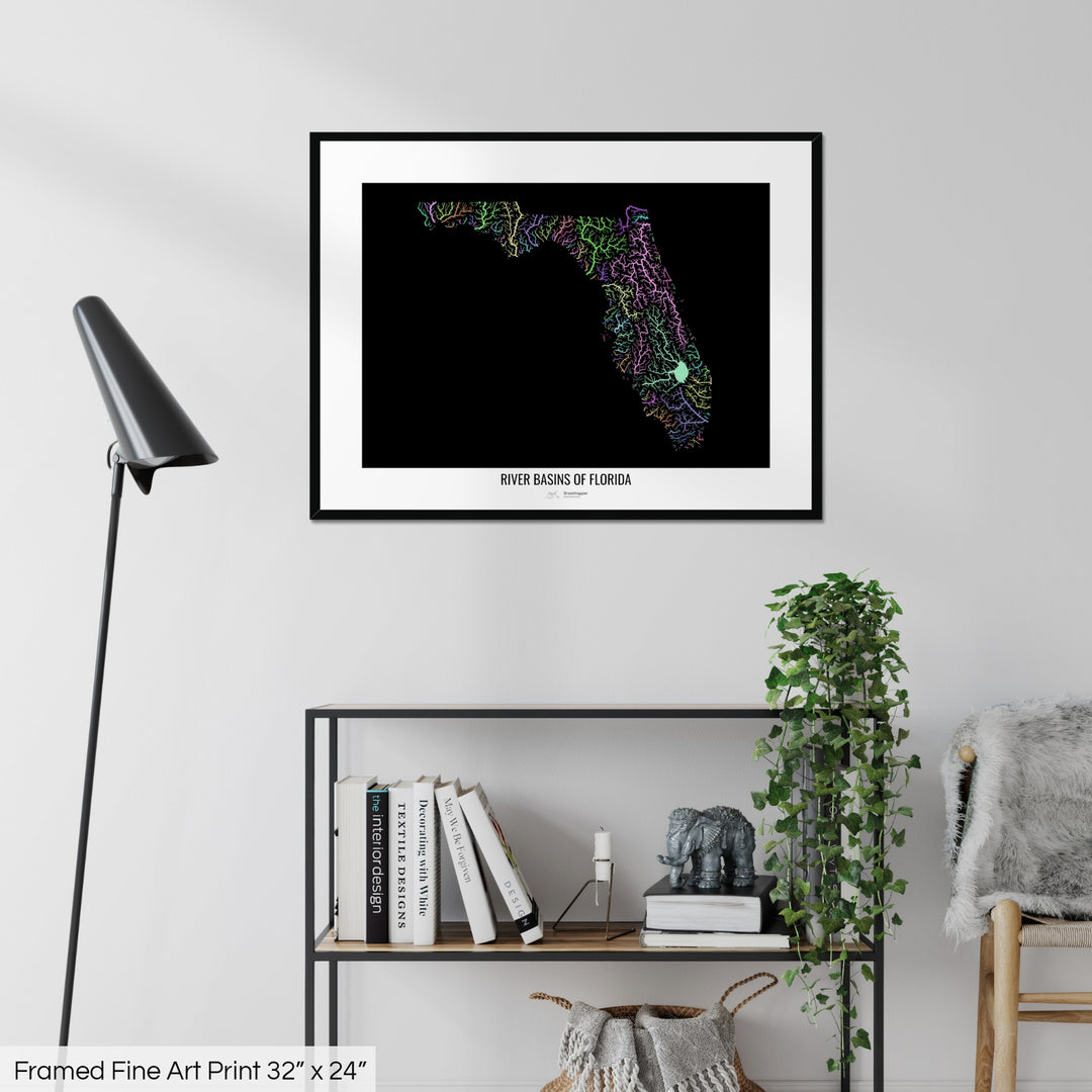 Florida - River basin map, pastel colours - Wall Art
