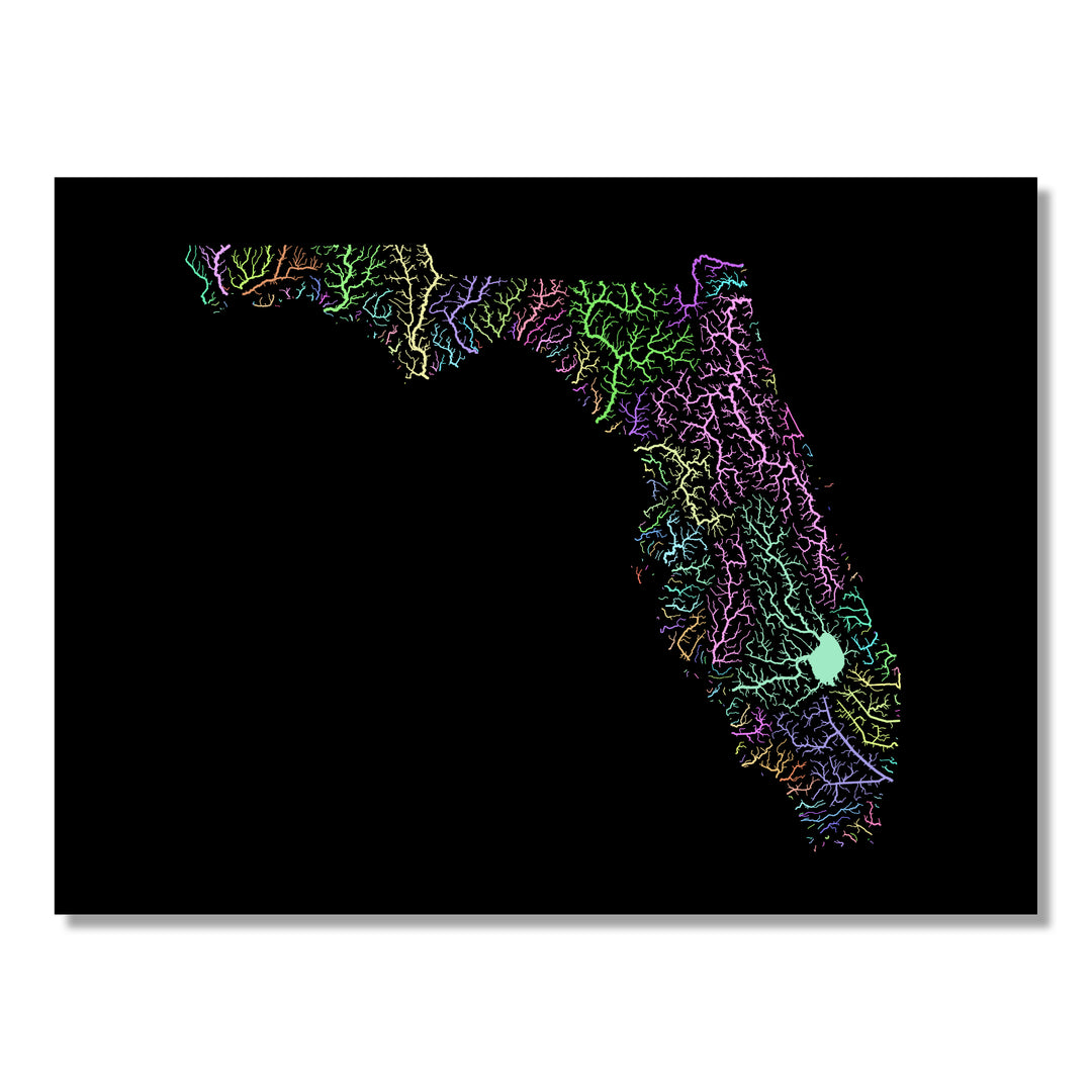 Florida - River basin map, pastel colours - Wall Art