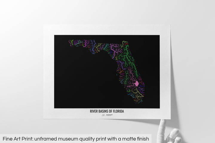 Florida - River basin map, rainbow colours - Wall Art