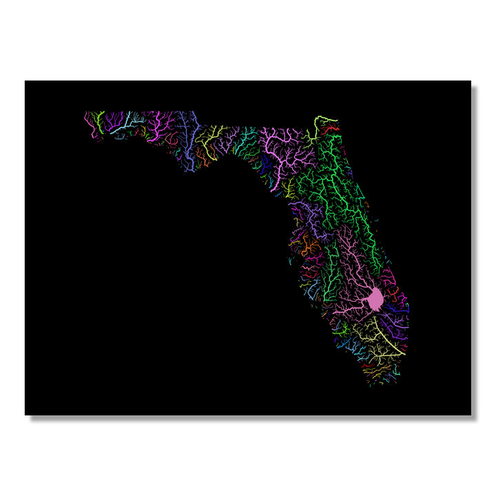 Florida - River basin map, rainbow colours - Wall Art