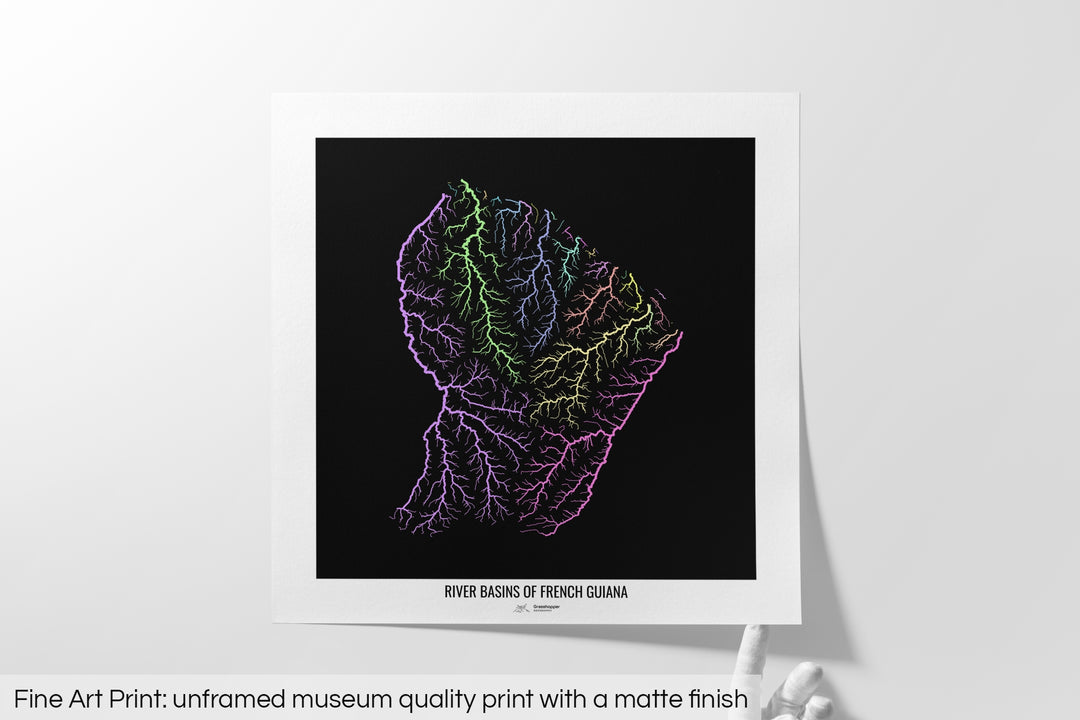 French Guiana - River basin map, pastel colours - Wall Art