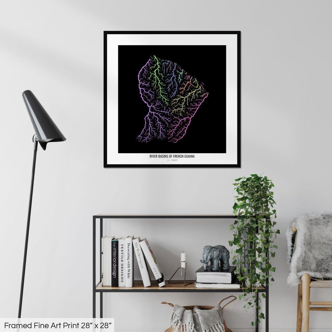 French Guiana - River basin map, pastel colours - Wall Art
