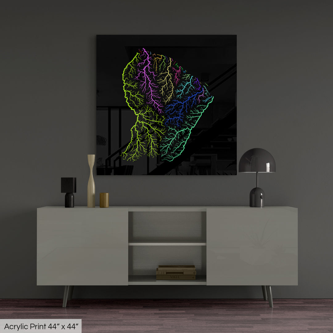 French Guiana - River basin map, rainbow colours - Wall Art