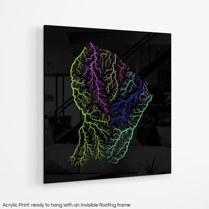 French Guiana - River basin map, rainbow colours - Wall Art