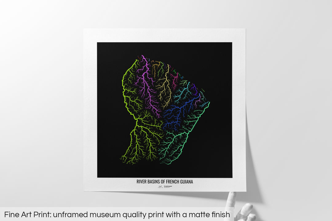 French Guiana - River basin map, rainbow colours - Wall Art
