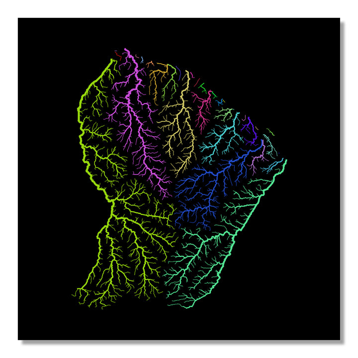 French Guiana - River basin map, rainbow colours - Wall Art