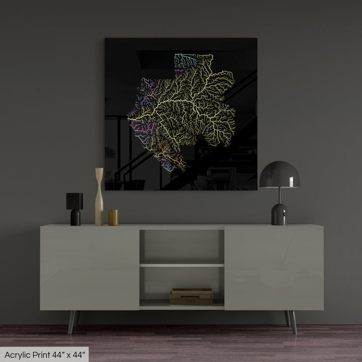 Gabon - River basin map, pastel colours - Wall Art